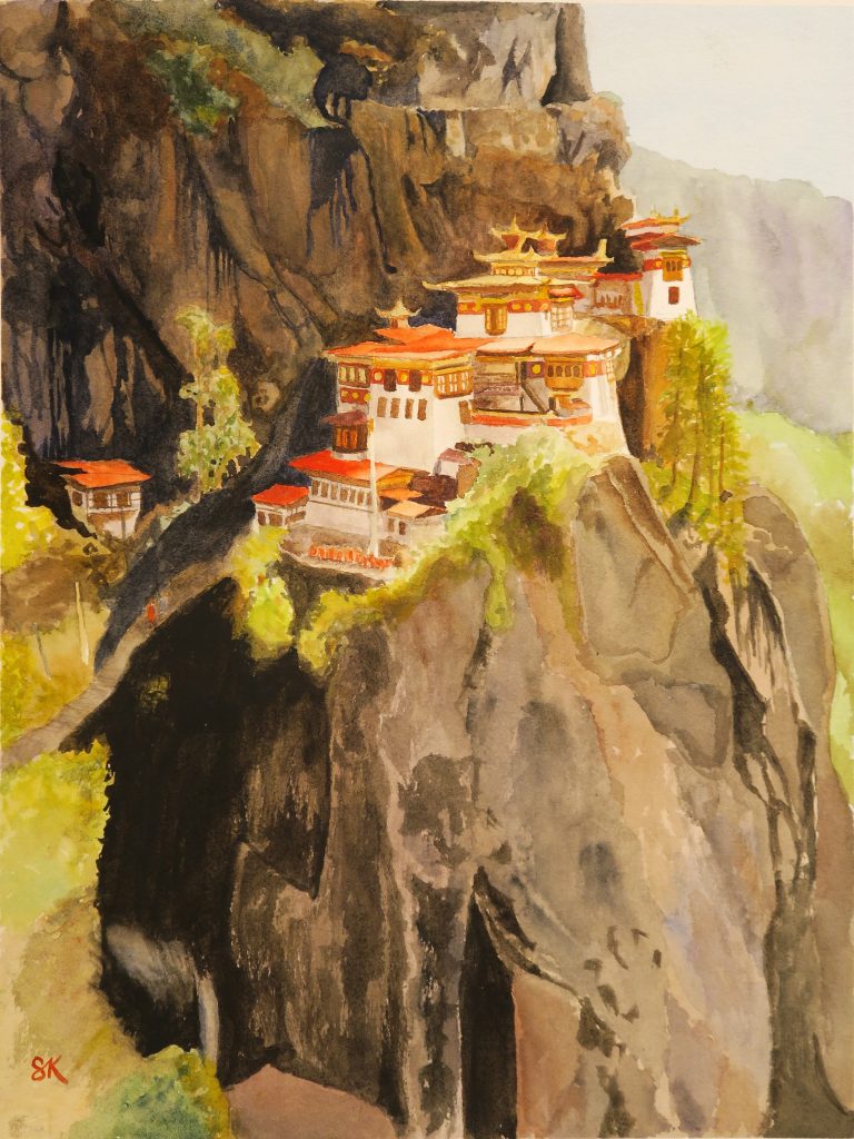 Watercolor of the Tiger’s Nest Monastery