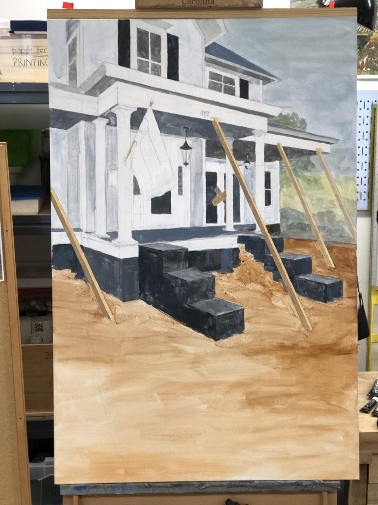 Initial block-in, or underpainting